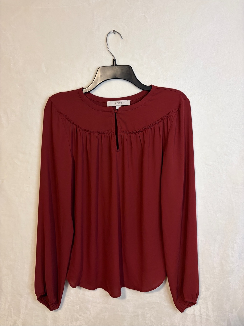 LOFT Burgundy Keyhole Yoke Blouse Women’s Small